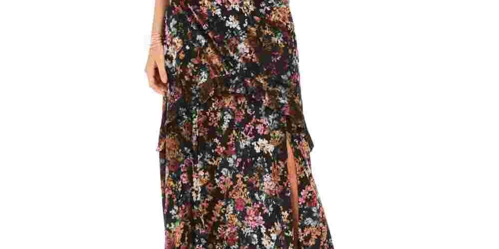 Vestido longo de veludo com estampa floral feminino INC International Concepts, preto, tamanho 6