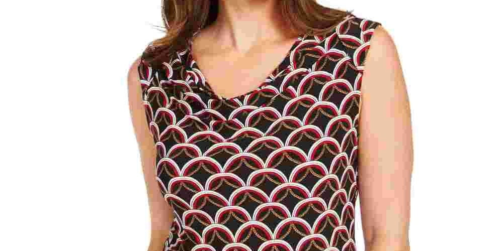 Blusa feminina Kasper preta sem mangas com estampa e gola alta, vermelha, tamanho pequeno