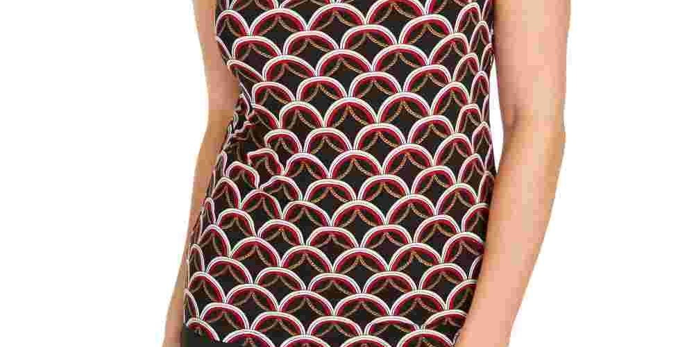 Blusa feminina Kasper preta sem mangas com estampa e gola alta, vermelha, tamanho pequeno