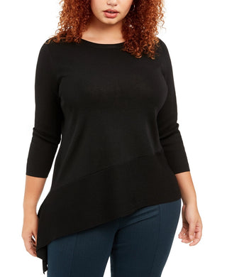 Anne Klein Women's Plus Size Asymmetrical-Hem Sweater Black Size 1X