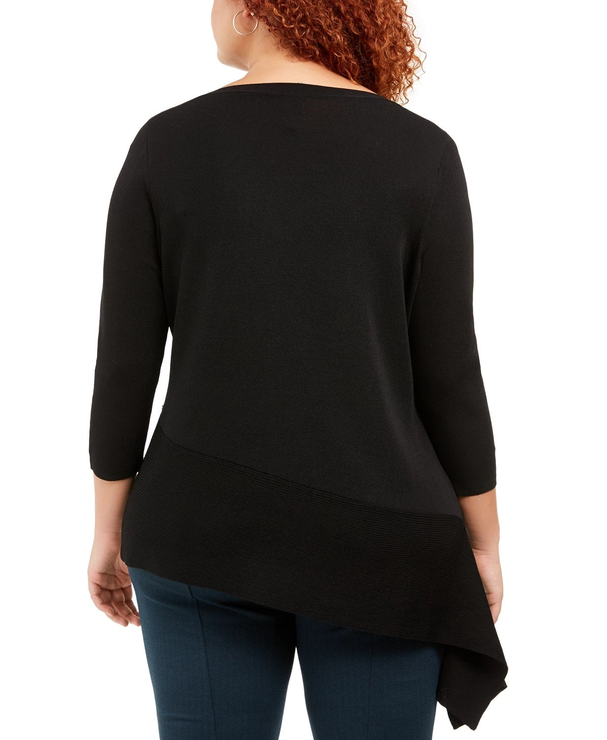 Suéter feminino Anne Klein Plus Size com bainha assimétrica, preto, tamanho 1X