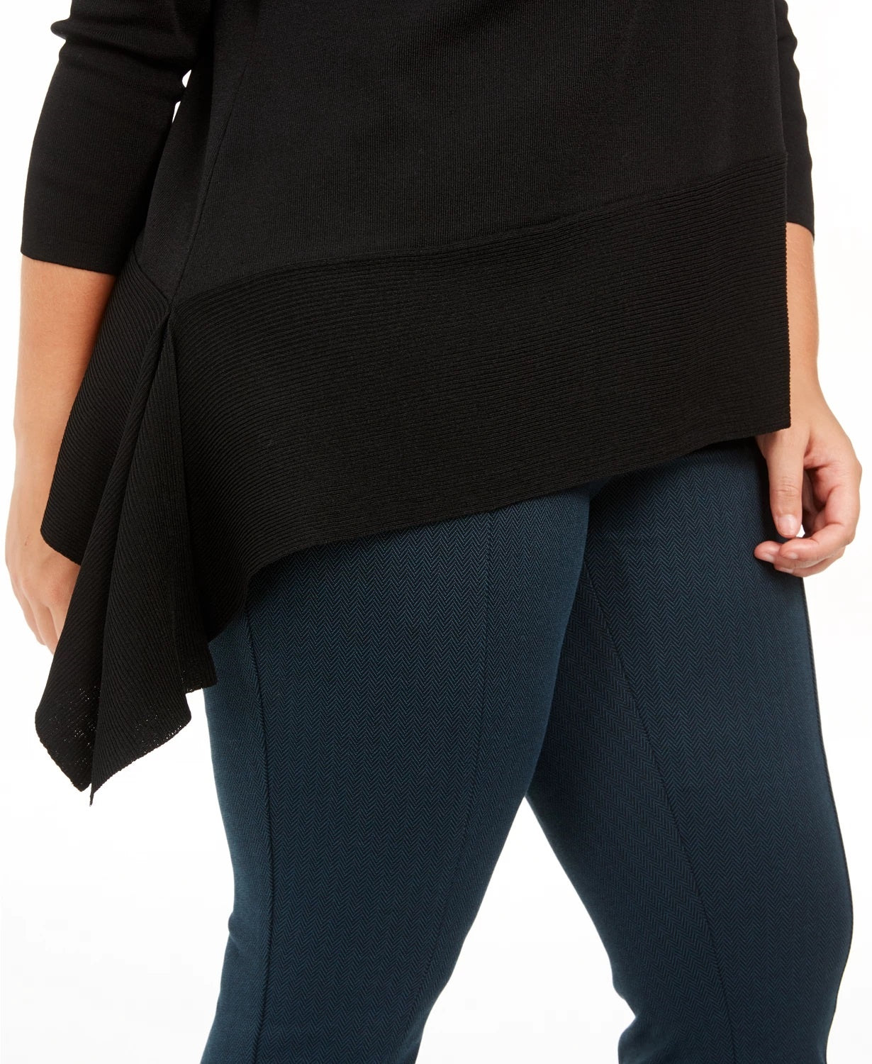 Suéter feminino Anne Klein Plus Size com bainha assimétrica, preto, tamanho 1X