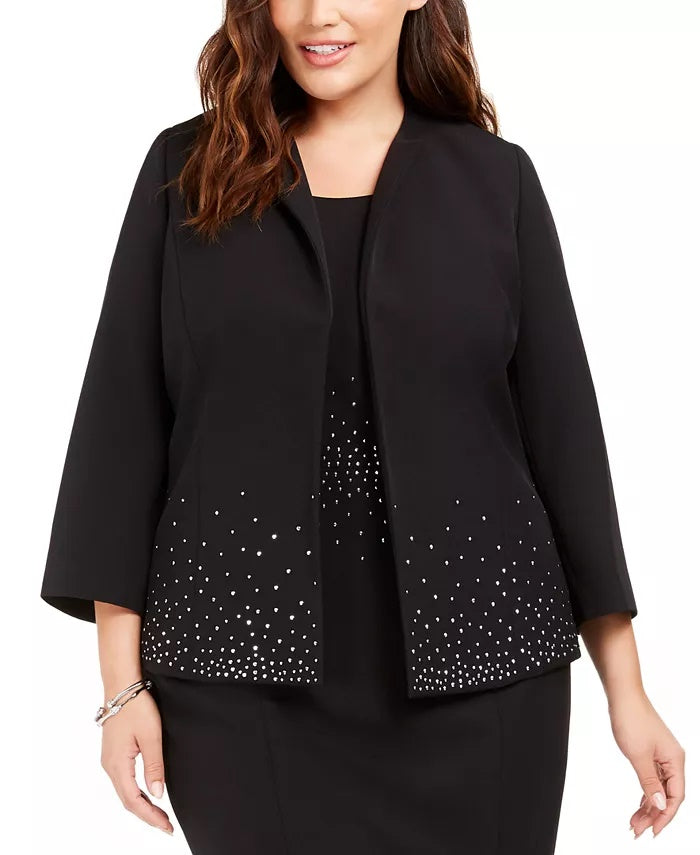 Terno feminino Kasper para usar no trabalho, jaqueta preta, tamanho pequeno e pequeno