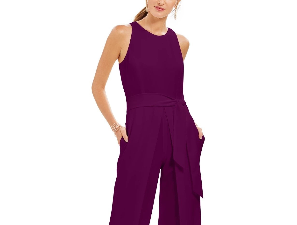 Macacão feminino INC International Concepts com cinto e pernas largas, tamanho 2, vinho