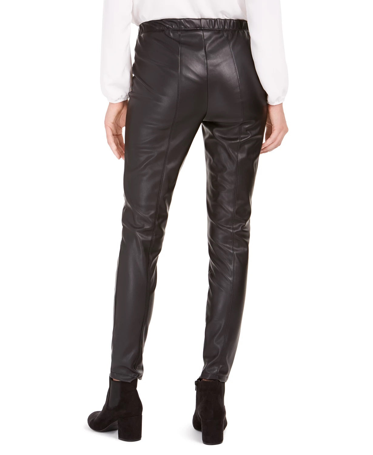 Calça skinny feminina Bar III em couro sintético, preta, tamanho médio