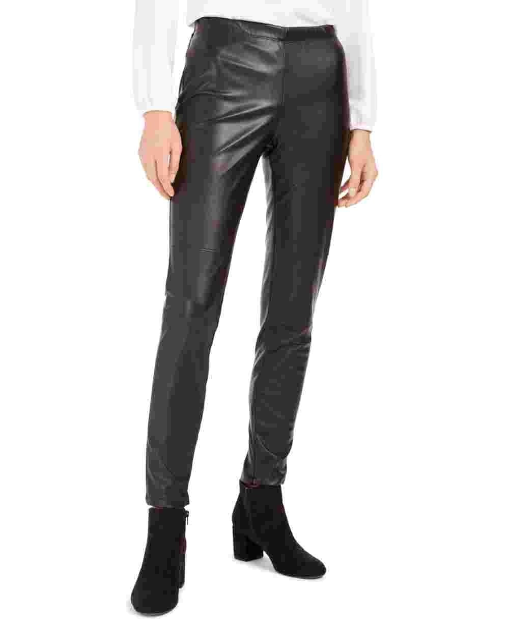 Calça skinny feminina Bar III em couro sintético, preta, tamanho extra grande