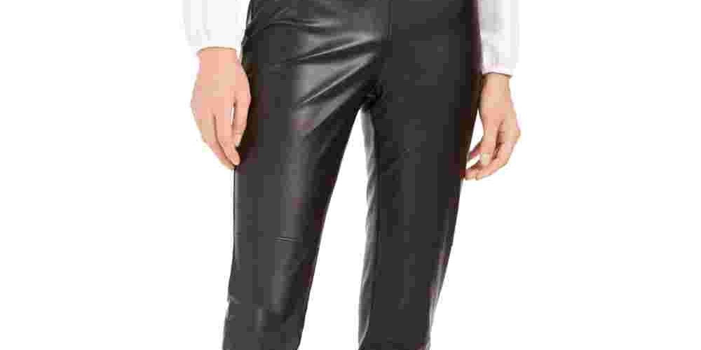 Calça skinny feminina Bar III em couro sintético, preta, tamanho extra grande