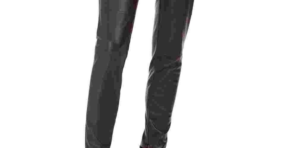 Calça skinny feminina Bar III em couro sintético, preta, tamanho extra grande