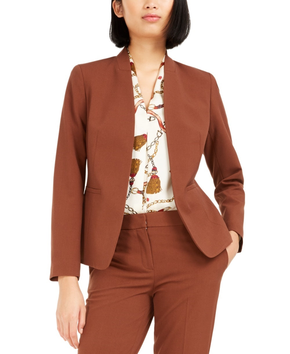 Blazer feminino Bar III com costura princesa e frente aberta, marrom, tamanho extrapequeno
