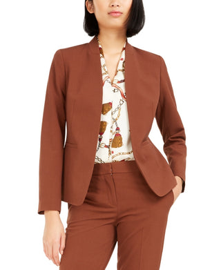 Blazer feminino Bar III com costura princesa e frente aberta, marrom, tamanho extrapequeno