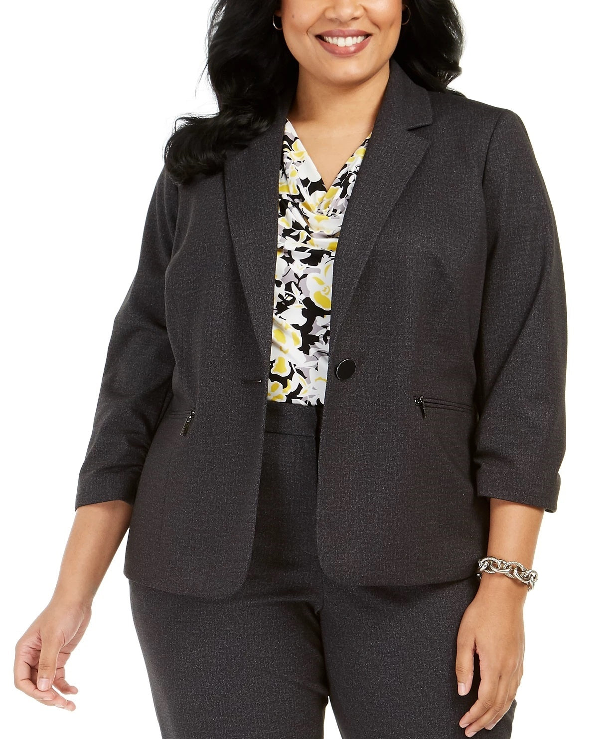 Blazer feminino Kasper com botões, preto, tamanho 20W