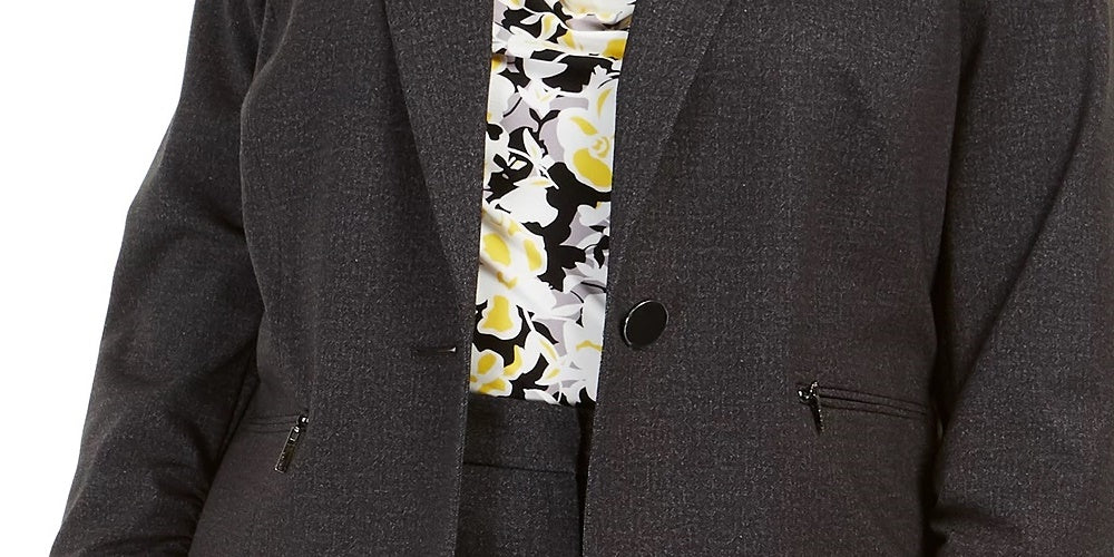 Blazer feminino Kasper com zíper para usar no trabalho, jaqueta, carvão, tamanho 20W