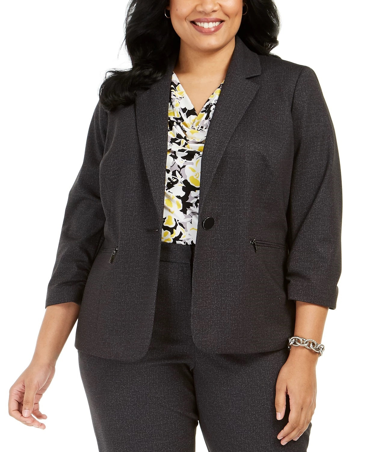 Blazer feminino Kasper com zíper para usar no trabalho, jaqueta, carvão, tamanho 22W
