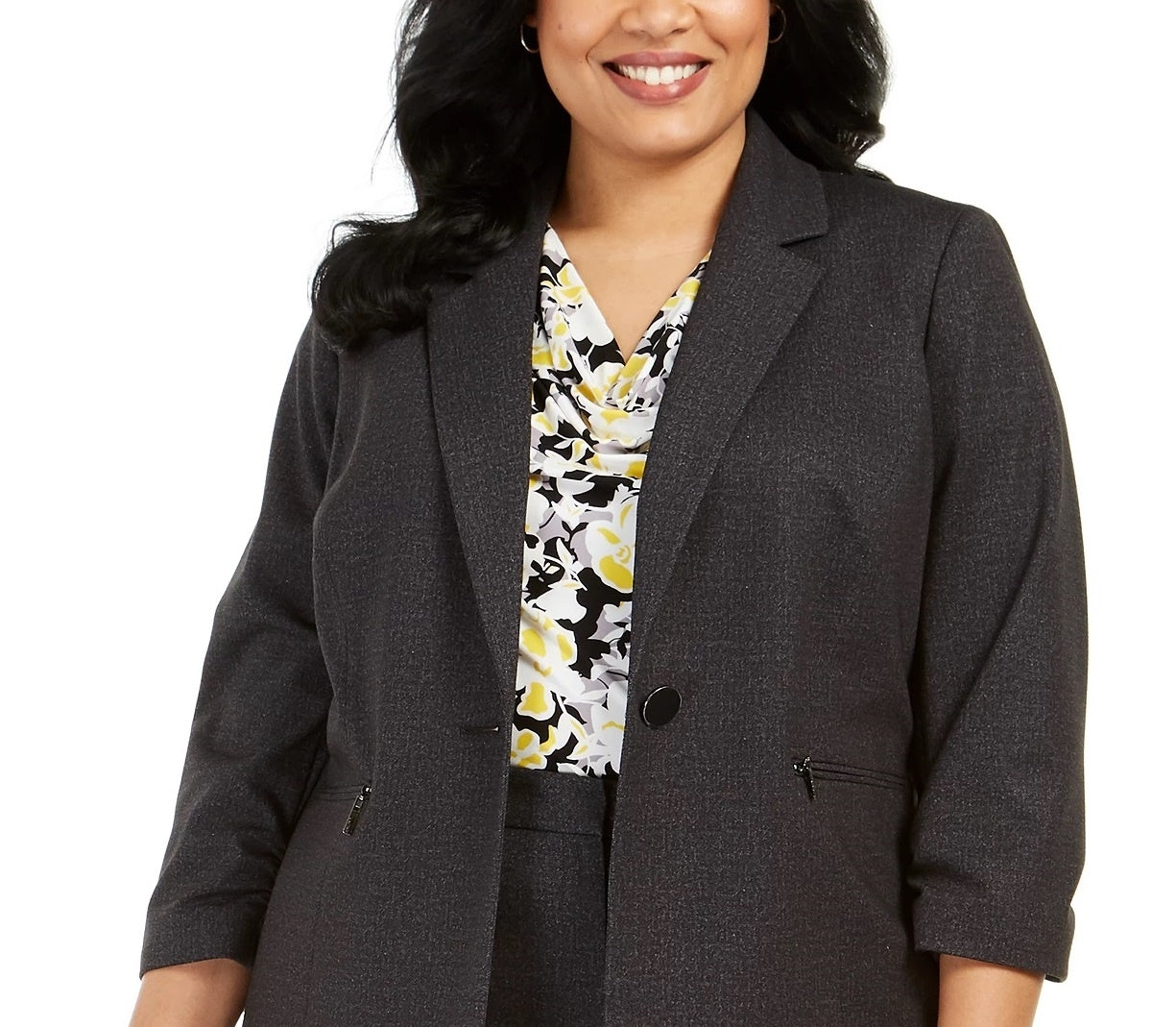 Blazer feminino Kasper com zíper para usar no trabalho, jaqueta, carvão, tamanho 24W