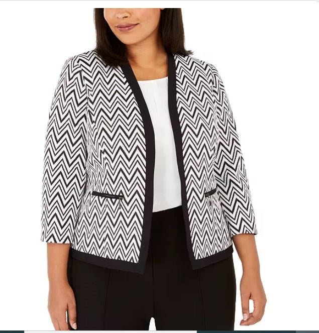 Jaqueta feminina Kasper com zíper e bolso Chevron para usar no trabalho, cor carvão, tamanho 14 W