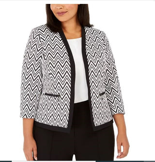 Jaqueta feminina Kasper com zíper e bolso Chevron para usar no trabalho, cor carvão, tamanho 14 W