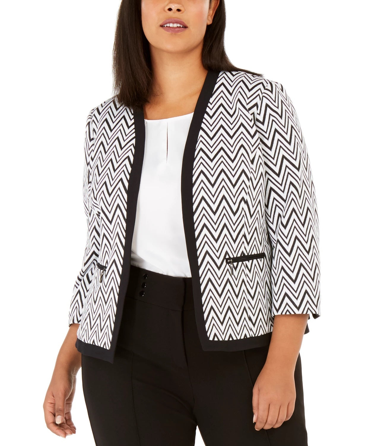 Kasper Women's Plus Zigzag Knit Jacket Charcoal Size 22W