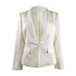 Blazer feminino Kasper com estampa tonal e lapela xale, bege, tamanho 4