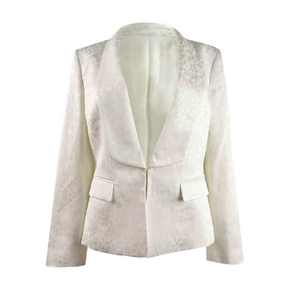 Blazer feminino Kasper com estampa tonal e lapela xale, bege, tamanho 4