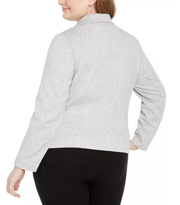 Jaqueta de motociclista feminina Bar III, plus size, em malha ponte, cinza, tamanho 2X