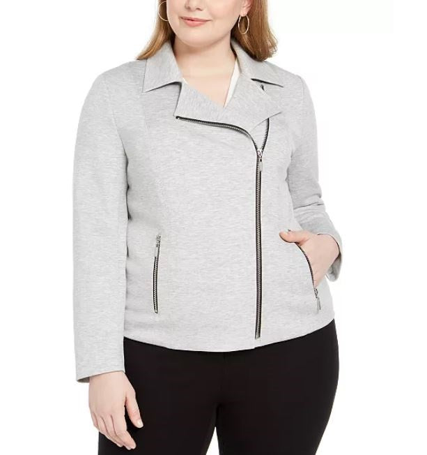 Jaqueta de motociclista feminina Bar III, plus size, em malha ponte, cinza, tamanho 2X