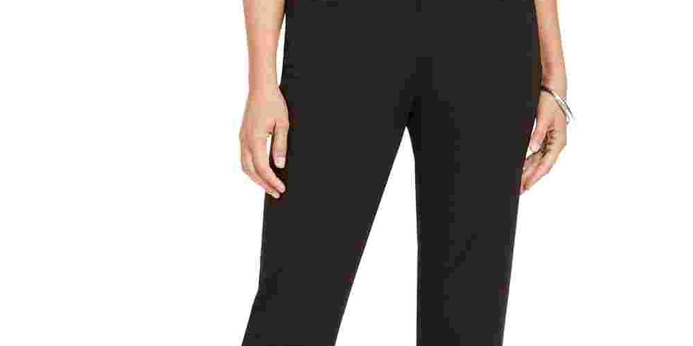 Calça social feminina Kasper com perna reta elástica, preta, tamanho 10