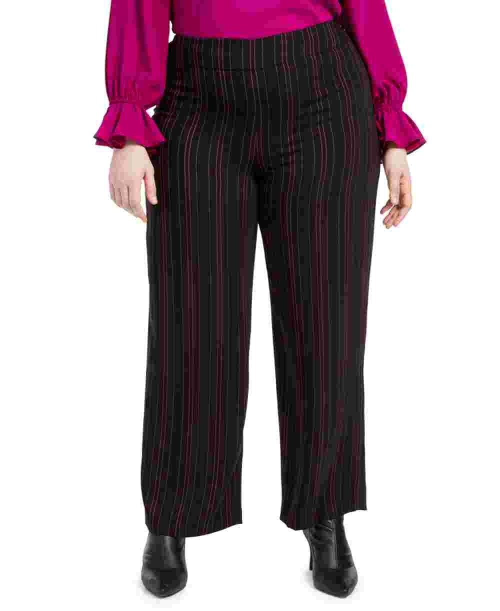 Terno listrado plus size feminino Bar III, calças largas separadas, preto, tamanho 14w