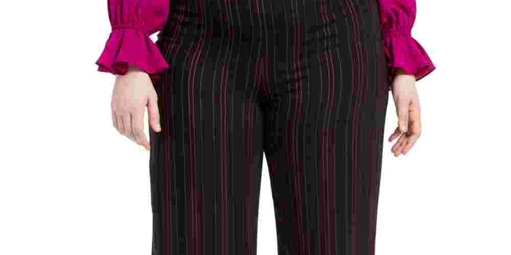 Terno listrado plus size feminino Bar III, calças largas separadas, preto, tamanho 14w