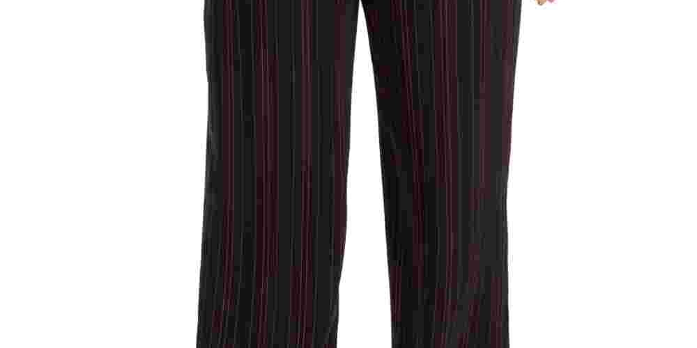 Terno listrado plus size feminino Bar III, calças largas separadas, preto, tamanho 14w