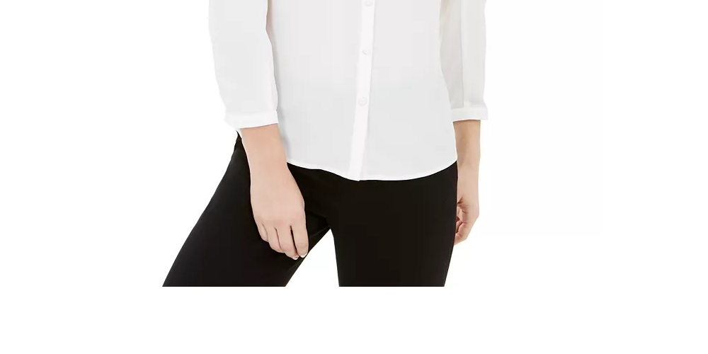 Blusa feminina Bar III com manga bufante e botões, branca, tamanho pequeno