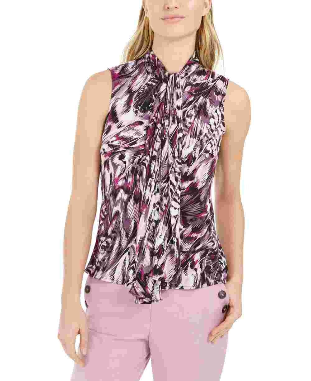 Blusa feminina estampada com decote em V Bar III (P Begonia Multi) Rosa Brilhante Tamanho P