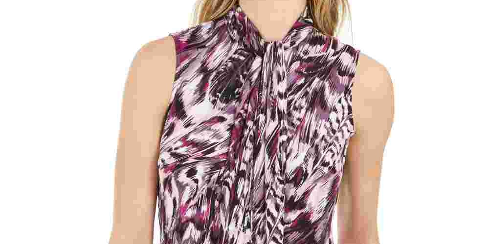 Blusa feminina estampada com decote em V Bar III (P Begonia Multi) Rosa Brilhante Tamanho P