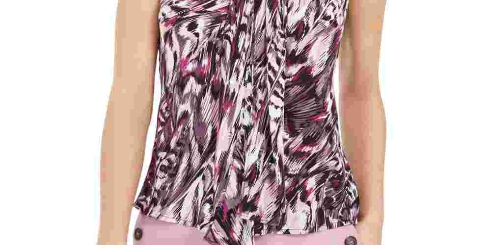 Blusa feminina estampada com decote em V Bar III (P Begonia Multi) Rosa Brilhante Tamanho P