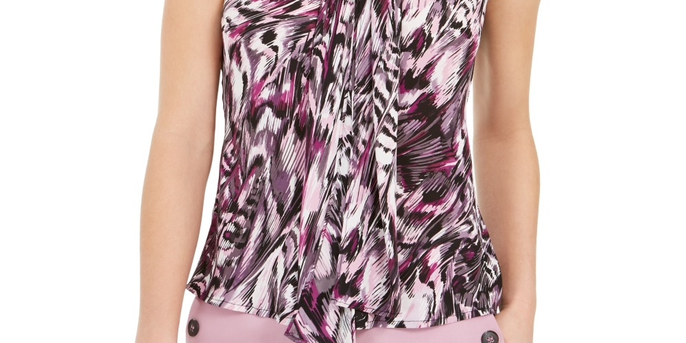 Blusa feminina Bar III com estampa e decote redondo, rosa brilhante, tamanho XX-S