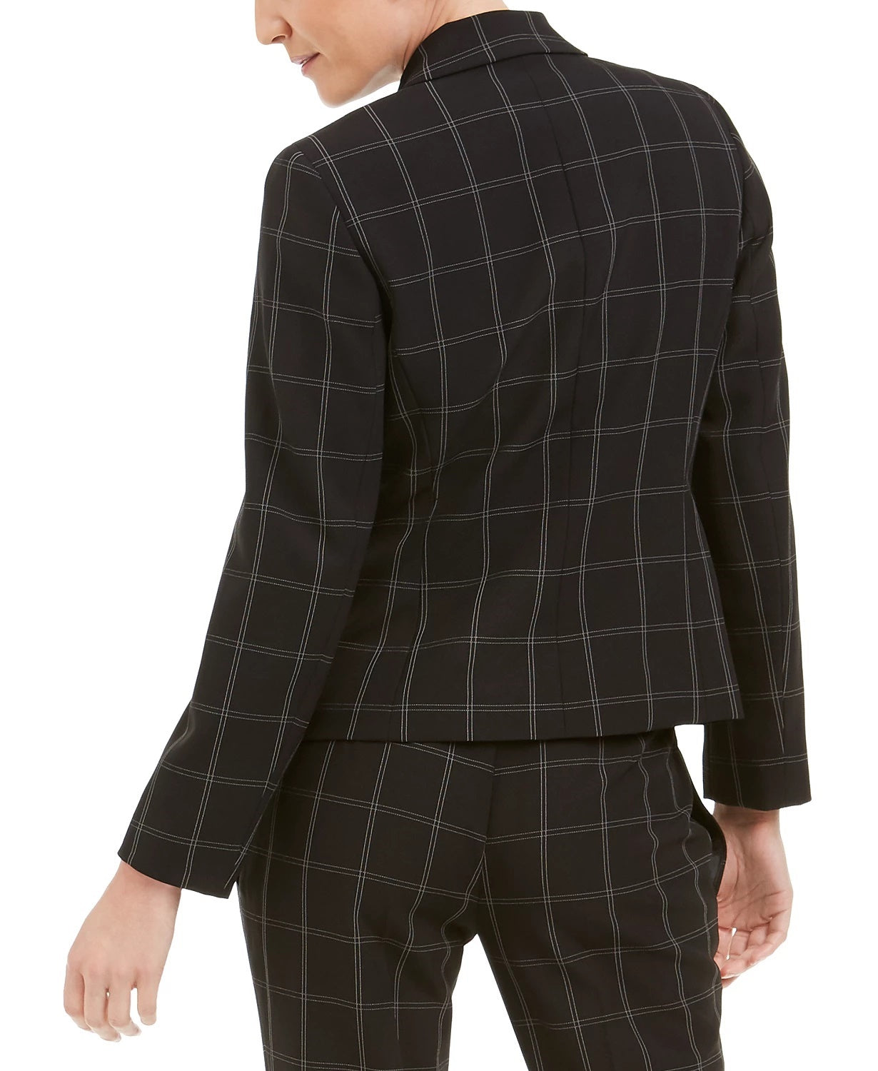 Blazer feminino Kasper Windowpane-Xadrez de um botão, cor carvão, tamanho 6