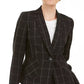 Blazer feminino Kasper Windowpane-Xadrez de um botão, cor carvão, tamanho 6