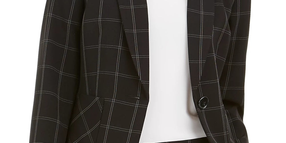 Blazer listrado feminino Kasper para usar no trabalho, jaqueta preta, tamanho 8, pequena