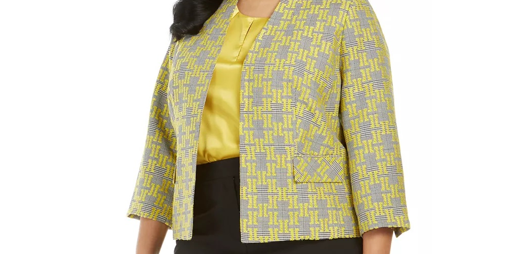 Blazer feminino estampado Kasper amarelo tamanho 14W