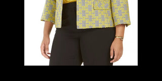 Kasper Women's Printed Blazer Jacket Yellow Size 14W