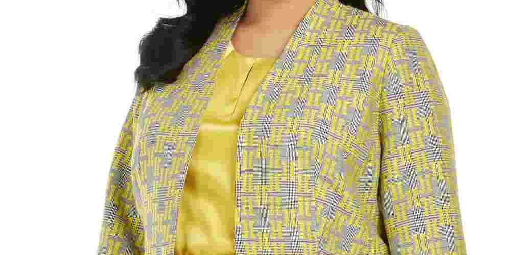 Blazer feminino estampado Kasper amarelo tamanho 16 W