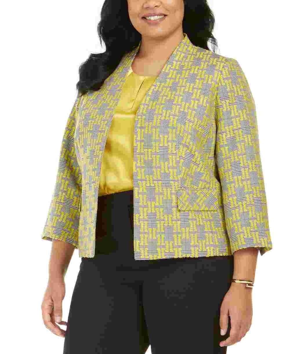 Blazer feminino Kasper amarelo estampado, tamanho 22W