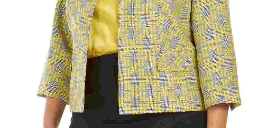 Blazer feminino Kasper amarelo estampado, tamanho 22W