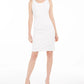 Vestido de coquetel Kasper feminino, branco, texturizado, com zíper, sem mangas, gola alta, acima do joelho, tamanho natural 10