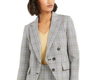 Blazer xadrez falso trespassado feminino Bar III, preto, tamanho 8