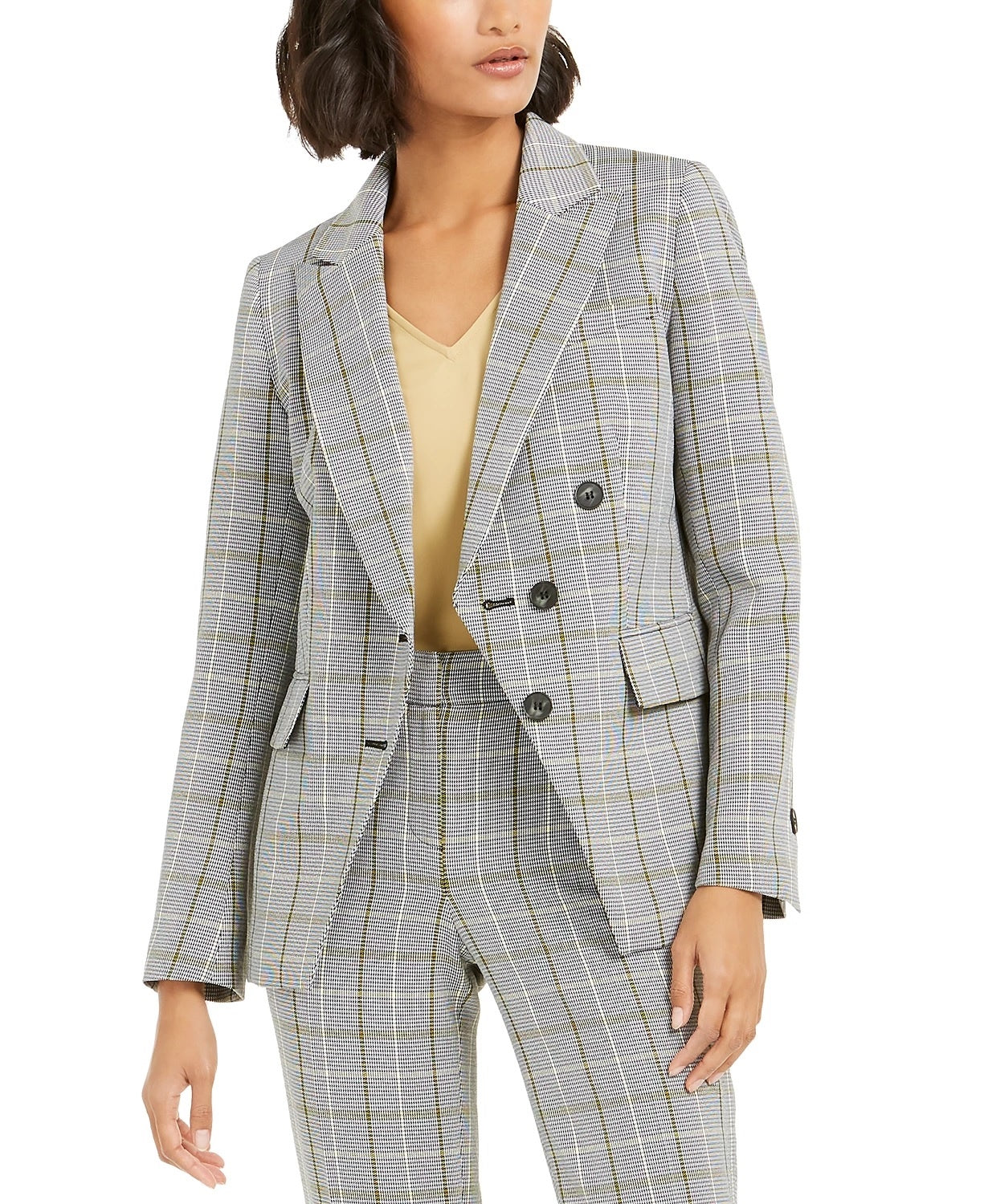 Blazer xadrez falso trespassado Bar III feminino cinza tamanho 4