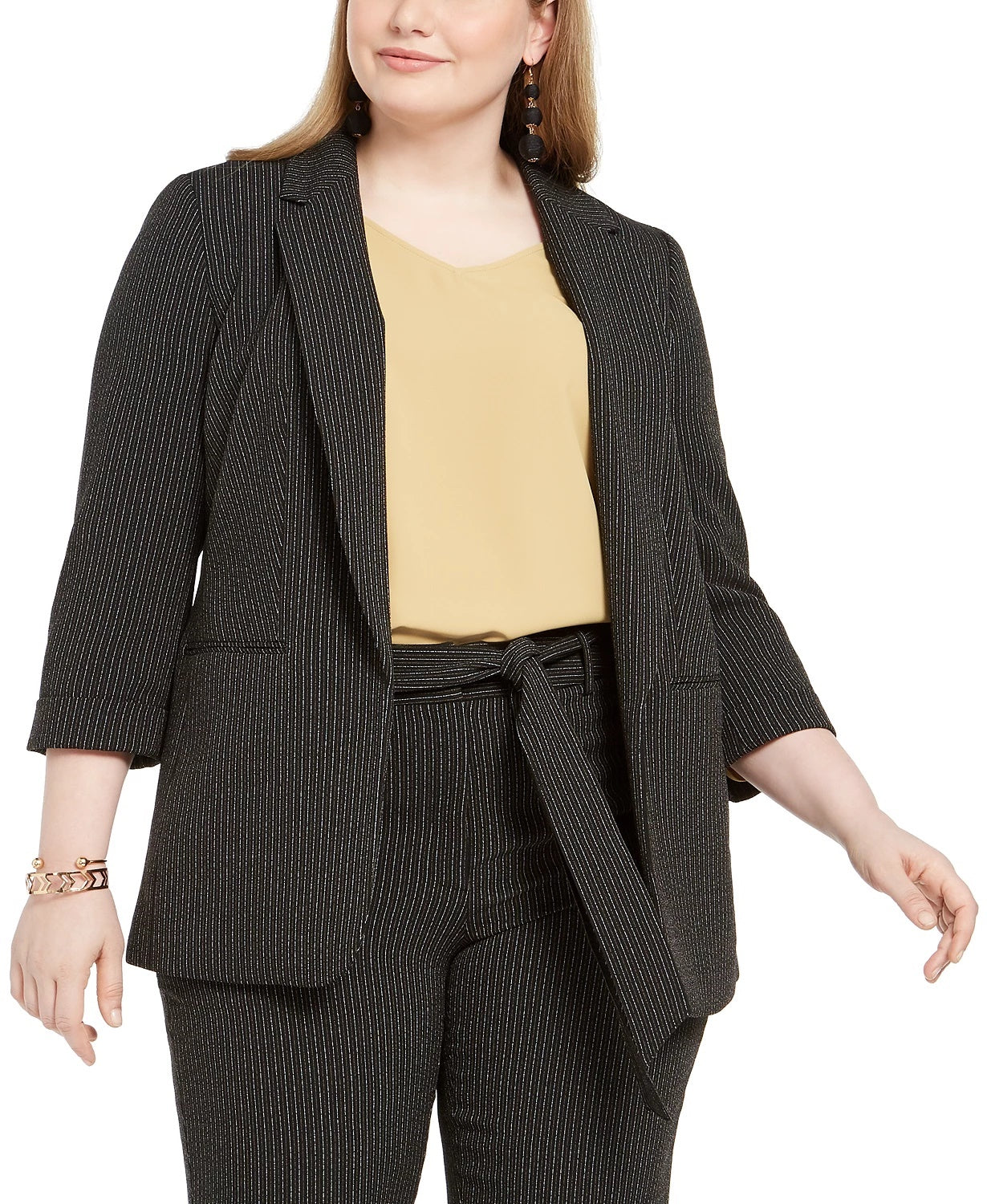 Bar III Blazer listrado plus size feminino da moda, cor carvão, tamanho 2X