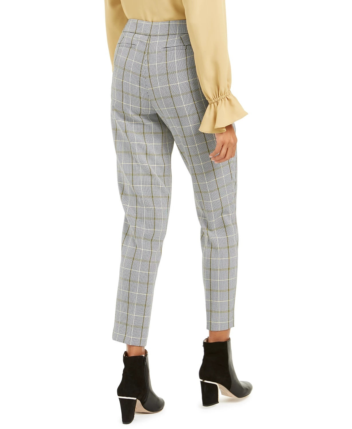 Calça feminina xadrez reta Bar III cinza tamanho 0
