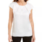 Blusa feminina Kasper com decote plissado e fenda, tamanho pequeno e grande, branca