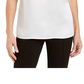 Blusa feminina Kasper com decote plissado e fenda, tamanho pequeno e grande, branca