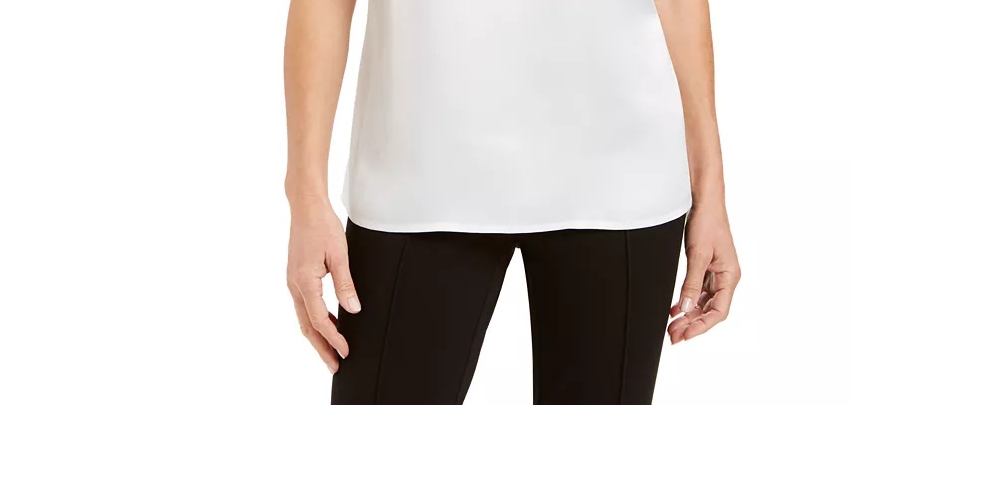 Blusa feminina Kasper com decote plissado e fenda, tamanho pequeno e grande, branca